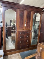 Good Quality Solid Mahogany Inlaid Edwardian Combination Wardrobe Circa 1900