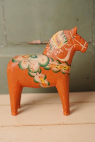 Vintage orange dala horse - orange, |