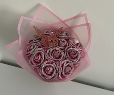 12 Pink Rose glitter flower