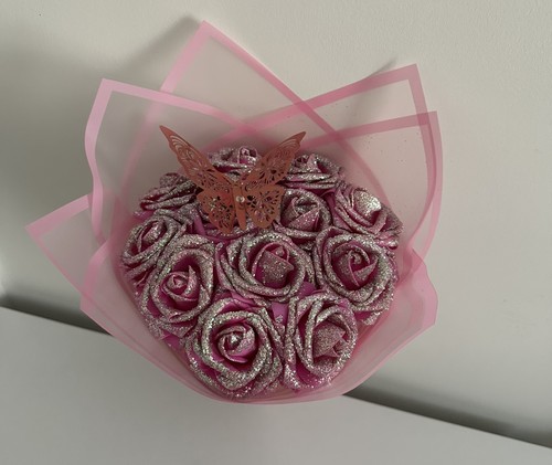 Pink rose glitter flower - 12,
