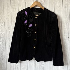 Vintage Jacques Vert Black Velvet Blazer Jacket UK16 Beaded Embellished Evening