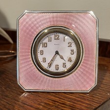 Antique Tiffany & Co Sterling Silver Guilloche Enamel Travel Desk Clock Art Deco