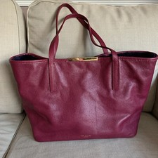 Ted Baker Burgundy Leather with Purple Faux Fur Linings Reversible Tote Bag