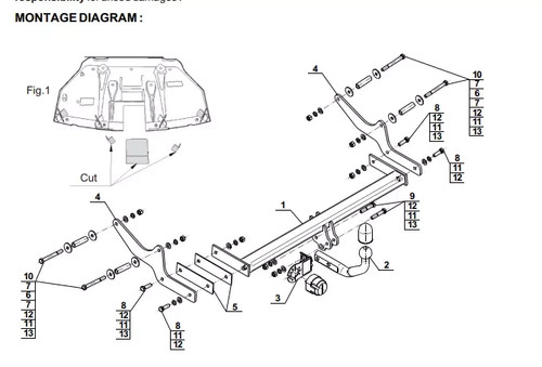 Swan neck tow bar for - tow, renault