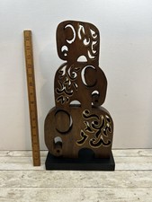 Wooden Hand Carved Abstract Sculpture Statue Elephants Home Decor 17” Tall