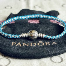 Pandora -  Blue Cord Snake Chain Moments Bracelet - Size 20