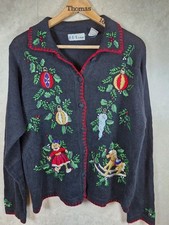 Vintage B.P  Design Christmas Cardigan- embroidered Festive Knit - Size M 10-14