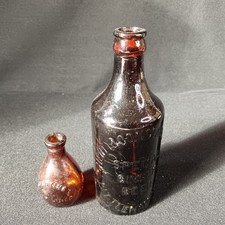 2 x Antique Brown Glass Bottles Valentines Meat Juice Henty & Constable Ginger