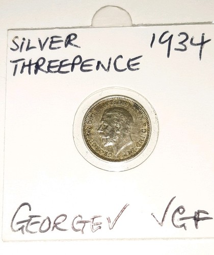 Silver three pence coin 1934 - three,