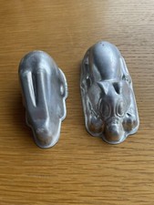 Pair of Vintage Nutbrown Aluminium Small Jelly Moulds 11cm L