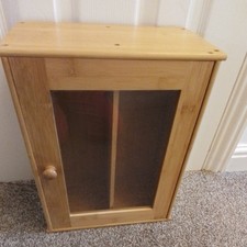 Vintage Small Pine Effect Display Cabinet with a divided & a plastic door in GC 