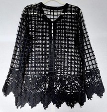 Evening Jacket Top Medium Black Beaded Embroidered Appliqué Stunning