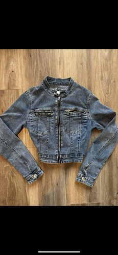 Cropped denim moto jacket - denim,