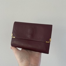 Vintage Cartier Wallet Purse Burgundy Red Leather Bifold Coin Pocket Gold Accent