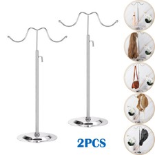 2 Pack Purse Handbag Bags Display Stand Set for Boutique Store Adjustable Silver