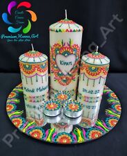 Personalised Henna Mehndi Pillar Candle Set - Gifts & Favours (Various Options)