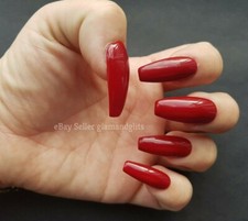 24 Hand Painted Gel False Nails Dark Red - Coffin, Stiletto, Square, Oval