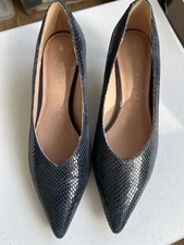 NEXT kitten heel leather court shoes dark blue-grey snake skin size 5/38 Ex cond