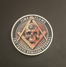 Skull Eye Coin,Mystical Symbols & Philosophical Design with Time & Truth Phrases