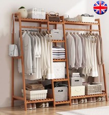 Large Wooden Clothes Rail Rack Garment Stand Corner Open Wardrobe Shelf f