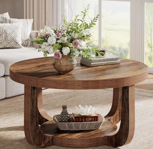 Round coffee table tier - table,, 2-tier