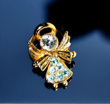 HEAVENLY ANGEL Golden Bejeweled Pin Diamond Sapphire Style Camco Jewelry RARE VG