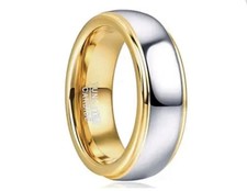 Nuncad Men’s 8mm Wedding Ring Gold & Silver Size S Two Tone Stepped Edges