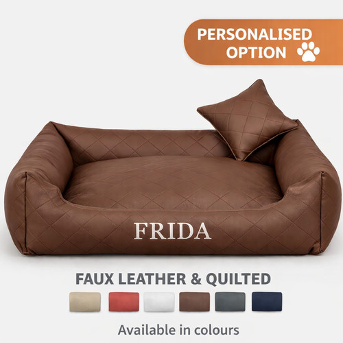 Faux leather quilted dog bed - faux,