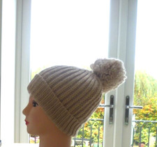 LADIES MATALAN ONE SIZE BEIGE & GOLD CHUNKY KNIT POM POM HAT
