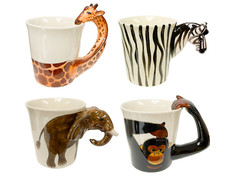 Animal Ceramic Mugs Giraffe Zebra Monkey Elephant 3D animal head handle mug