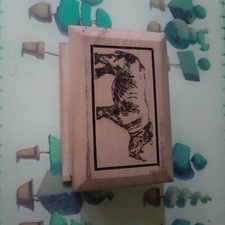 Wooden Box With Rhino Picture