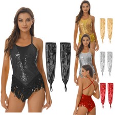 Women Latin Salsa Dance Leotard Gloves Salsa Samba Rhythm Ballroom Dance Costume