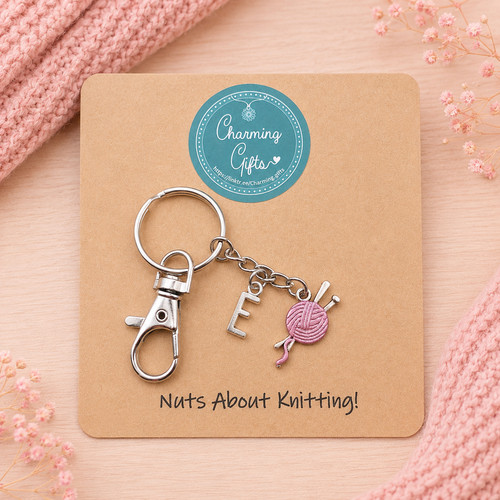 Pink knitting keyring - pink,