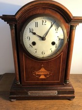 Antique 8 Day Striking Inlaid Corinthian Column Mantel Clock By HAC
