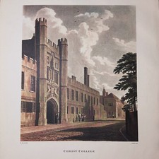 1815 Cambridge University Christ College. Colour Print by Ackermann 1960c