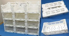 12 PLASTIC FOLD FLAT STACKABLE STORAGE FOLDING CRATES BOXES USED 27X17X10 cm
