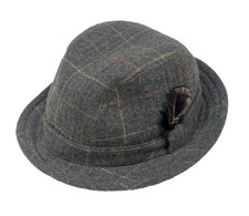 Vintage Olney - Feathered Tweed Trilby / Fedora - 100% Wool - Hat Size 55 6-3/4!