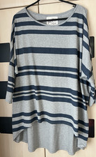 A Postcard from Brighton Grey Striped Oversized 3/4 Sleeve Top Size 1 8-12  VGC