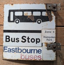 Vintage Bus Stop Sign - EASTBOURNE - Retro Metal Street Road Garage Decor