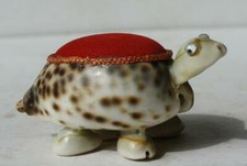Turtle Figurine Sea Shell Pin Cushion Google Eyes Vintage Shell Animal Figurine