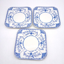 SAXON Staffordshire Vintage Blue & White Set of 3 Square Tea Plates 13cm