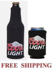 COORS LIGHT 1 BEER BOTTLE KOOZIE + 1 CAN HUGGEE COOLIE COOZIE COOLER SET NEW
