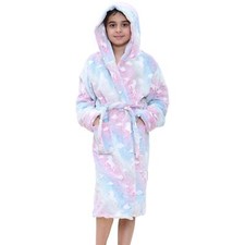 Kids Girls Plush Fleece Glow In The Dark Hooded Unicorn Dressing Gown Soft Robe