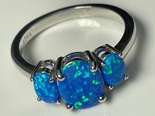 Sterling silver 925 & fire opal trilogy stone ring band size N 1/2 forever love