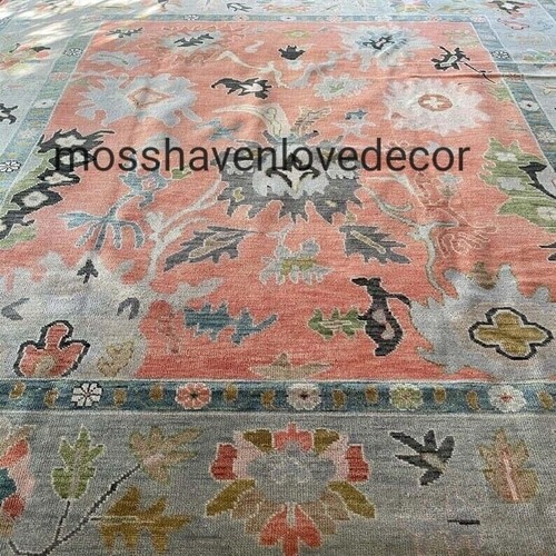 Oushak wool rug - rug, coral