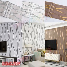 3D Embossed Wave Wallpaper Silver Grey Living Room Non-woven Wall Cover Decor