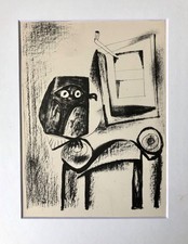 Vintage 1947 Picasso mounted OWL print black and white lithograph