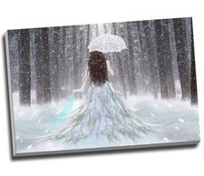 Fantasy Fairy In Snow Woods Umbrella Canvas Print Wall Art Large 30x20 Inches A1