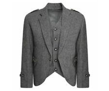Grey Tweed Argyle kilt jacket with waistcoat wedding kilt jacket for men