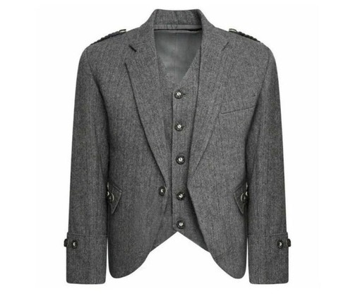 Grey tweed argyle kilt jacket - tweed,